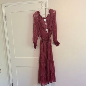 Misa Los Angeles Burgundy Printed Wrap Maxi Dress